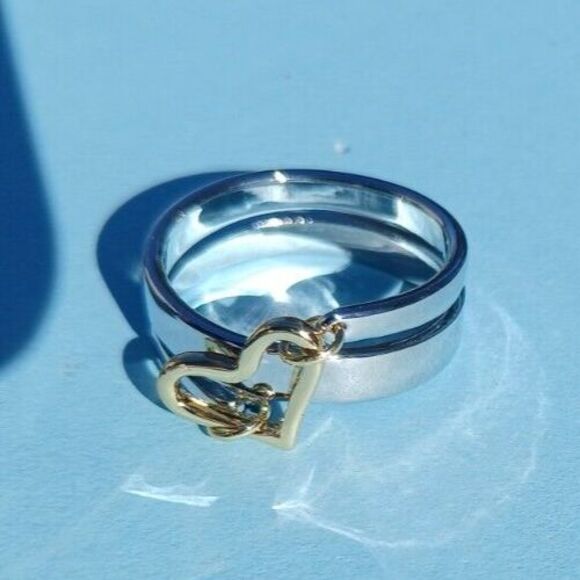Silver Wrap Ring Gold Open Heart Size 7 Valentines - Picture 7 of 7